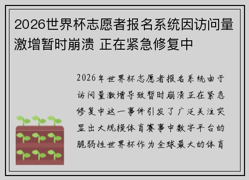2026世界杯志愿者报名系统因访问量激增暂时崩溃 正在紧急修复中