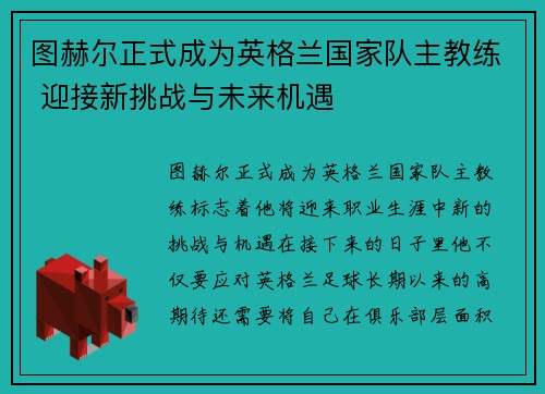 图赫尔正式成为英格兰国家队主教练 迎接新挑战与未来机遇 图赫尔正式成为英格兰国家队主教练 迎接新挑战与未来机遇